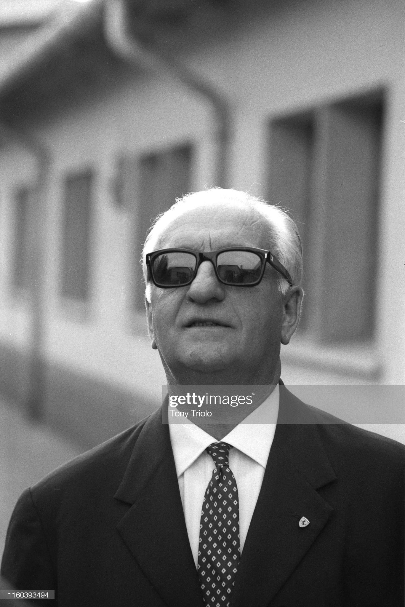 Closeup portrait of Ferrari founder Enzo Ferrari in his factory office. Maranello, Italy 7/20/1964. 