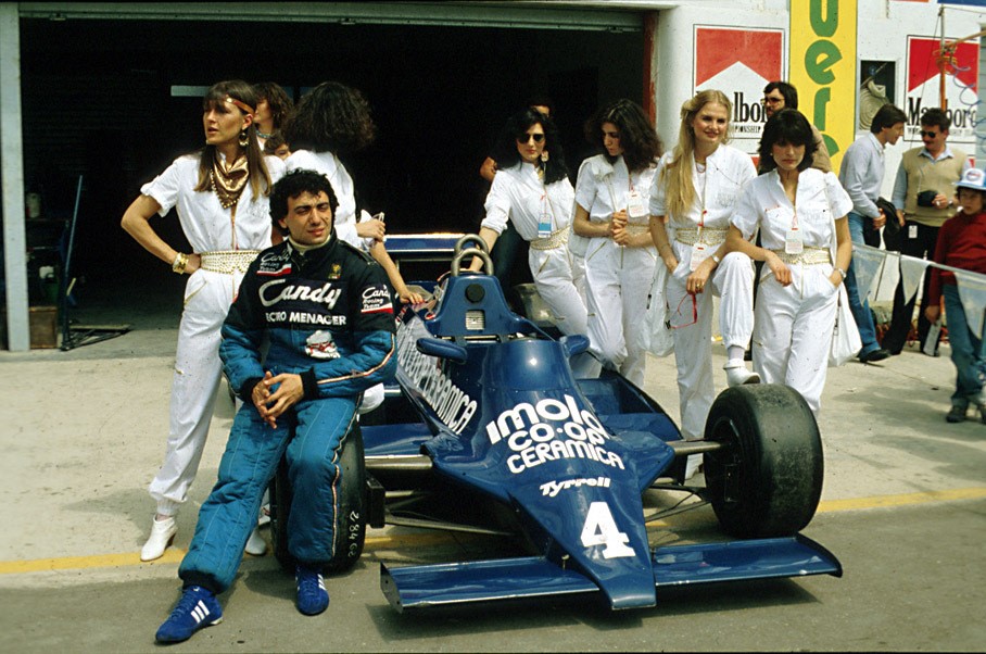 Michele Alboreto, Tyrrel Ford, at Imola in 1981. 