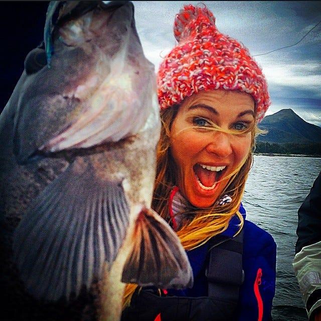 Kirsty Bertarelli with a big fish.