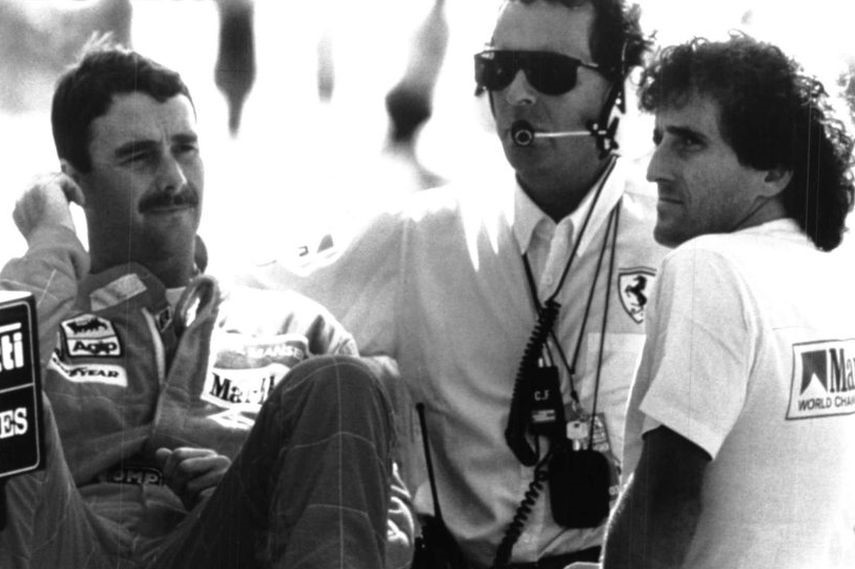 Cesare Fiorio, Nigel Mansell and Alain Prost at Ferrari in 1990.