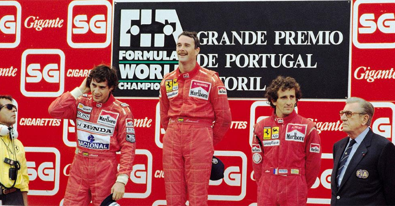 Nigel Mansell and Alain Prost, Ferrari, at 1990 Portuguese GP.