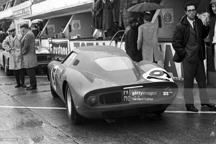 Mauro Forghieri and a Ferrari 250LM at 24 Hours of Le Mans testing.