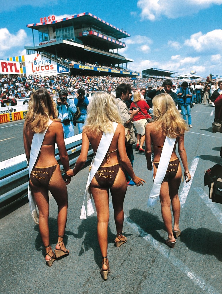 The Hawaiian Tropic girls strut their stuff at Le Mans in 1981.