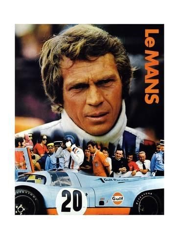 A poster with Steve McQueen at Le Mans.