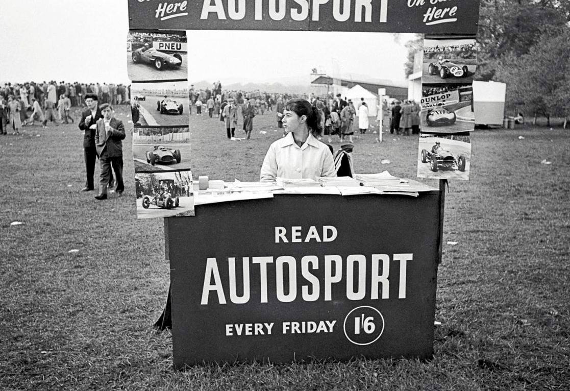 Kiosk selling Autosport magazine from the 50s. Maybe Silverstone.