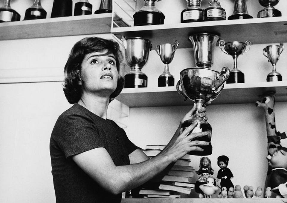 Maria Teresa de Filippis with her motor-racing trophies, circa 1958. 