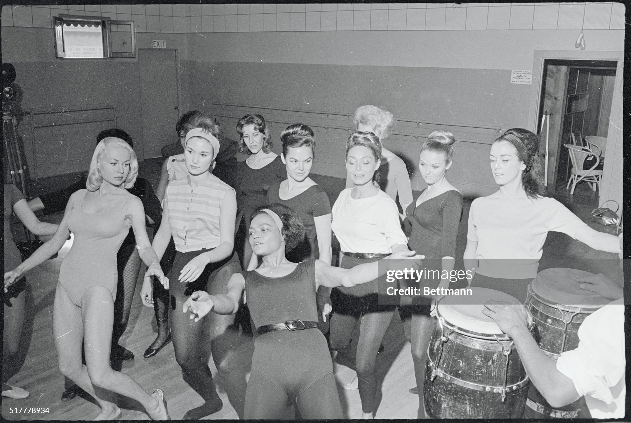Singer-dancer Eartha Kitt (center) conducts one of her dancing classes on January 10, 1963. 