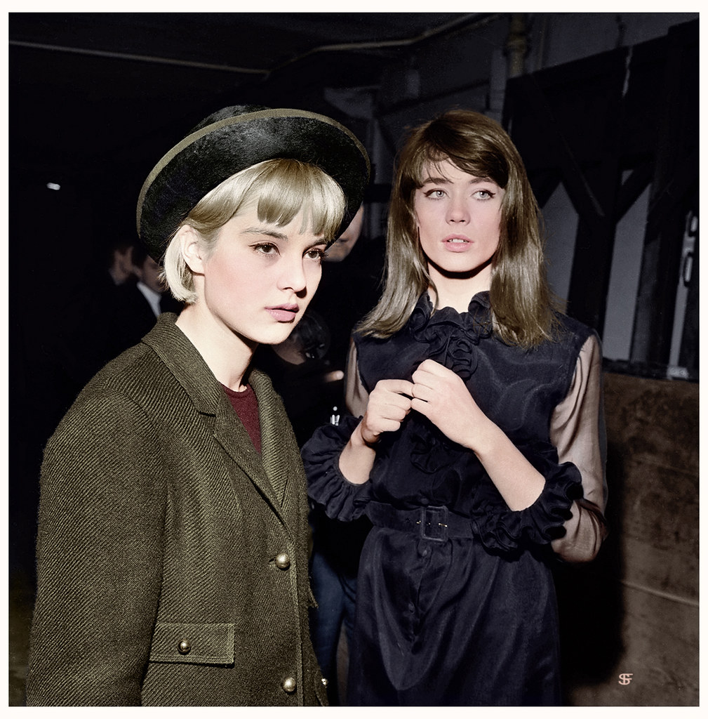 Françoise Hardy with Sylvie Vartan, backstage at The Olympia, Paris, November 1963.