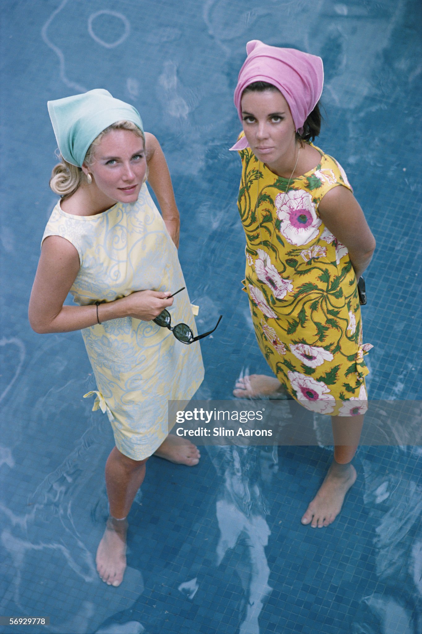 American socialite Wendy Vanderbilt (right) and another woman wearing Lilly Pulitzer sun dresses in Palm Beach, Florida, 1964. 
