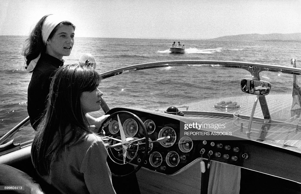 Singers Sheila and Françoise Hardy aboard a speedboat on the Côte d'Azur, France, on July 24, 1965. 
