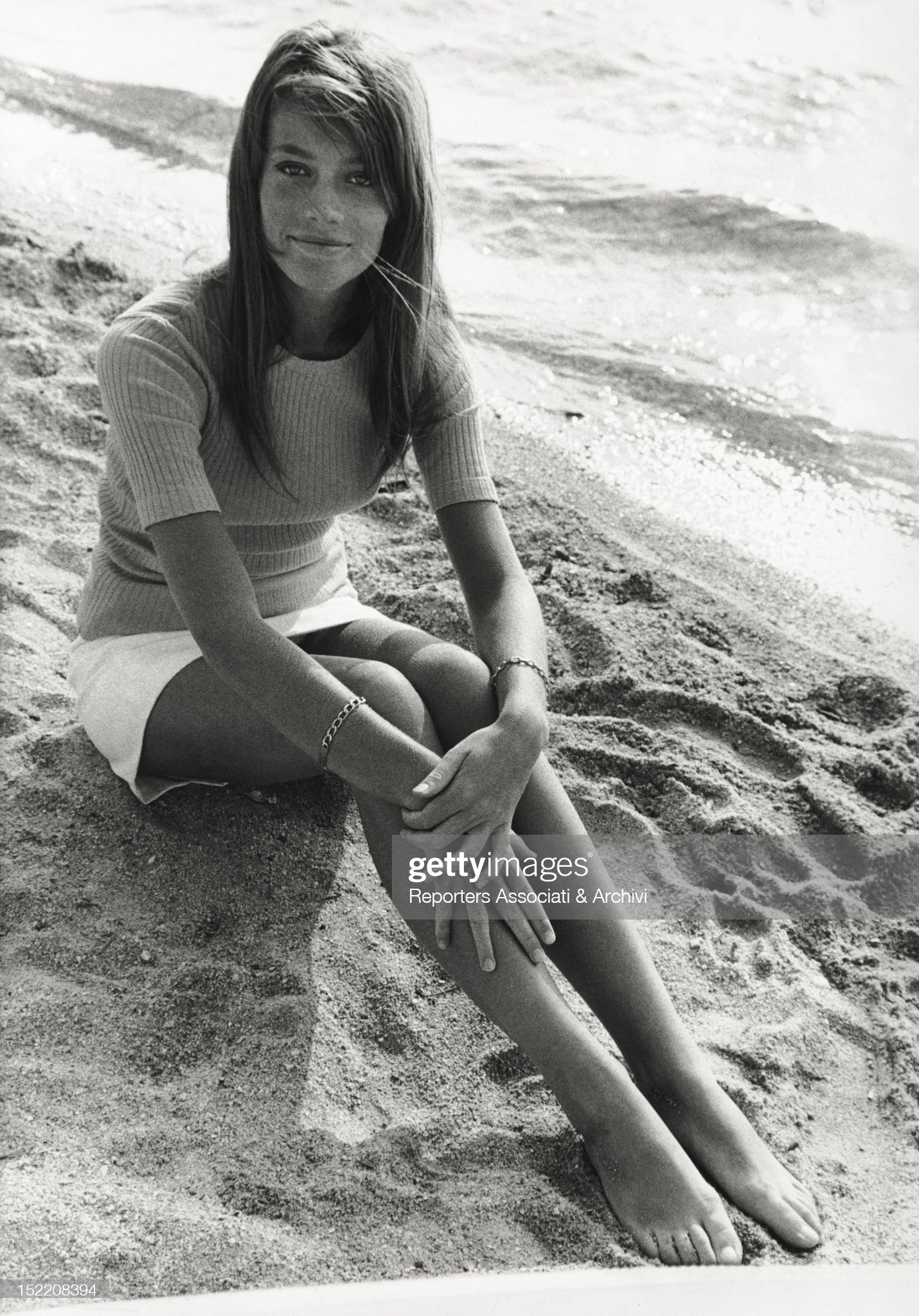 Françoise Hardy posing on the set of the film 'Grand Prix' in 1966. 