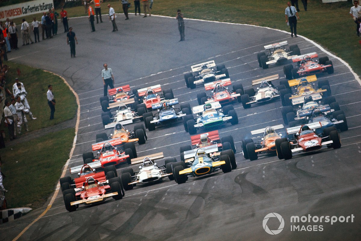 The start of the British Grand Prix at Brands Hatch on 18 July 1970.