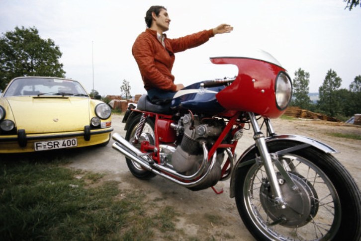 Jacky Ickx on his 1972 motorcycle.