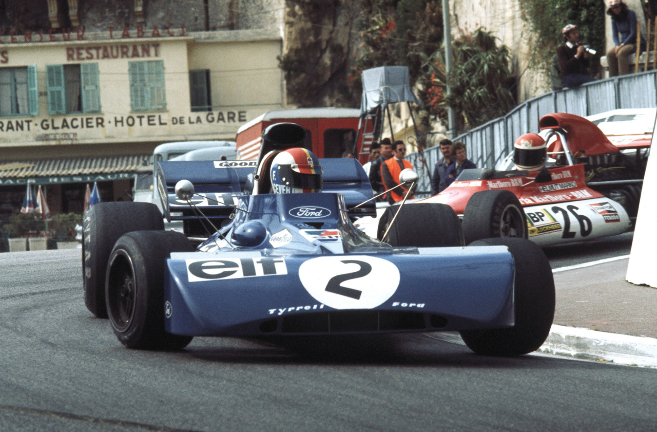 Francois Cevert leads Helmut Marko through the Station Hairpin, Monaco Grand Prix, Monte Carlo, May 14, 1972.