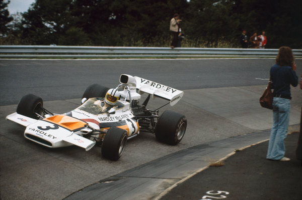 Denny Hulme, McLaren M19C Ford, at the German GP in Nurburgring on 28-30 July 1972. 