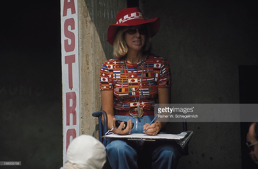 Nora, Ken Tyrrell’s wife, at Monza in 1972.