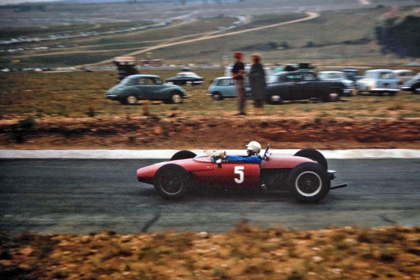 A vintage racing car in action.
