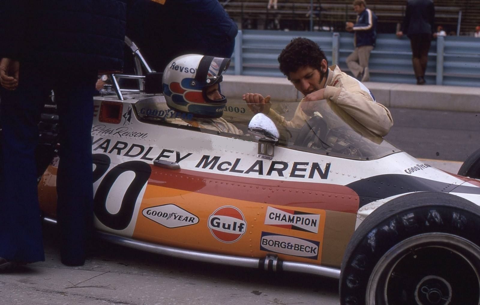 Peter Revson, McLaren, at Watkins Glen on 08 October 1972.