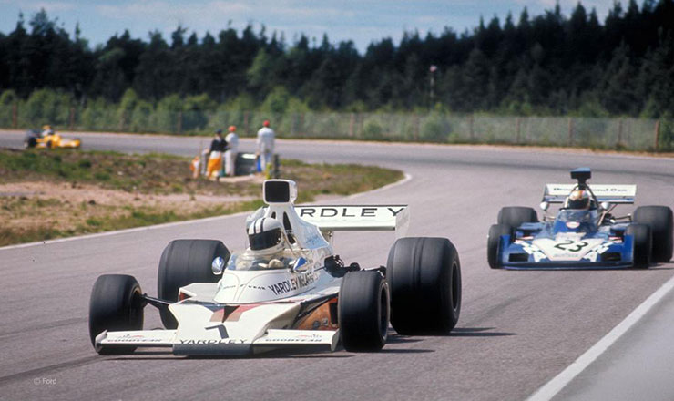 Denny Hulme, McLaren, at Anderstorp, Sweden, in 1973.