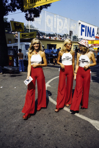 Marlboro sponsorship girls in the paddock of the Italian Grand Prix on 9 September 1973. 