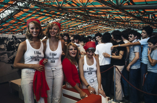 Marlboro BRM female supporters at Jarama, Spain, on Sunday 28 April 1974.