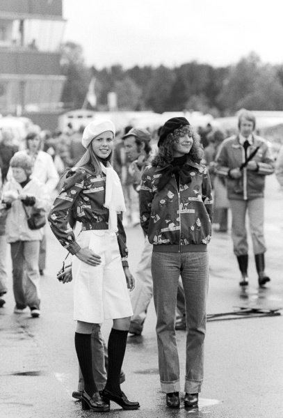 Some local girls in the paddock at the Swedish GP in Anderstorp on 09 June 1974. 
