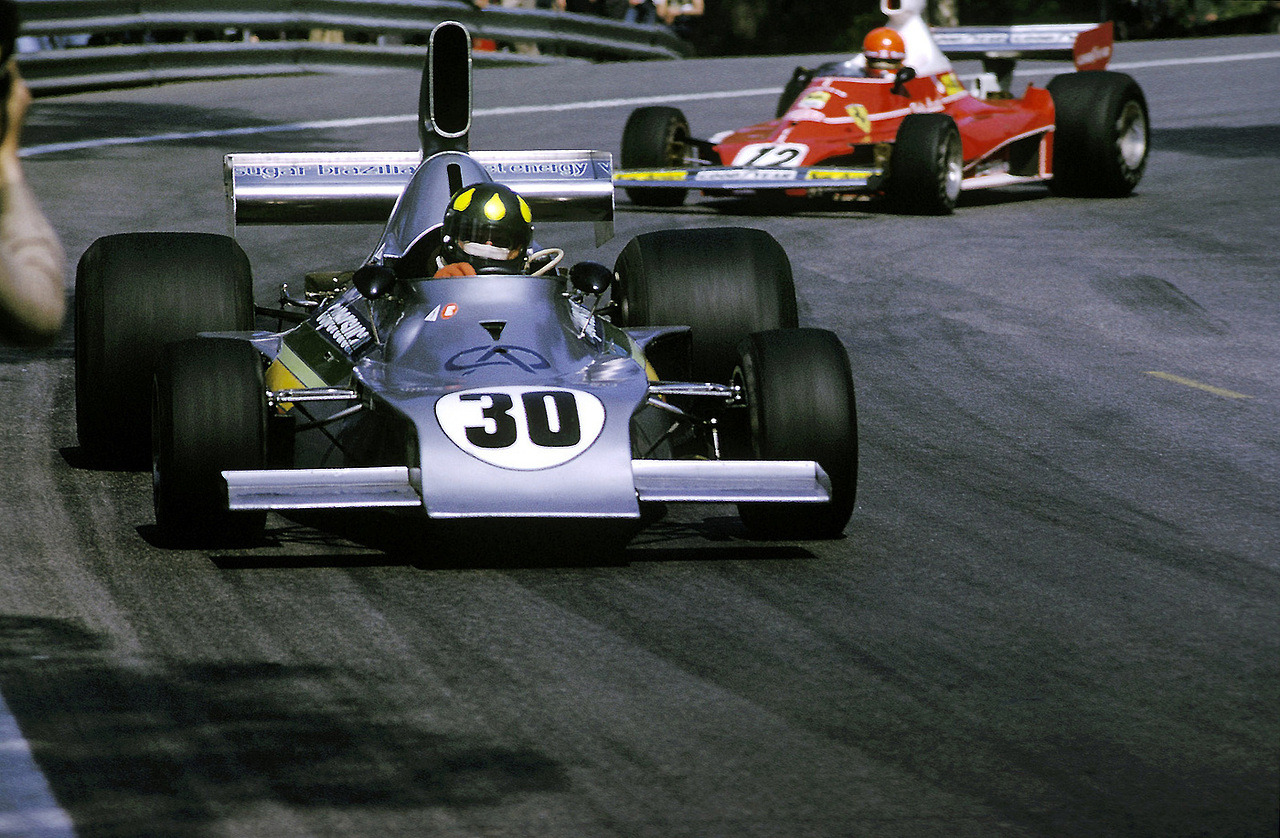 Wilson Fittipaldi, Copersucar, Lauda, Ferrari, at the Spanish Grand Prix on 27 April 1975. 