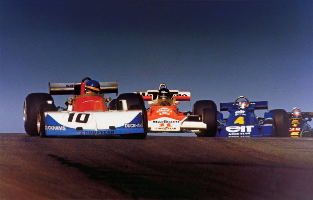 Mario Andretti, Lotus, Patrick Depailler, Tyrrel, James Hunt, McLaren, Ronnie Peterson, March, at Mosport Park on 3 October 1976.