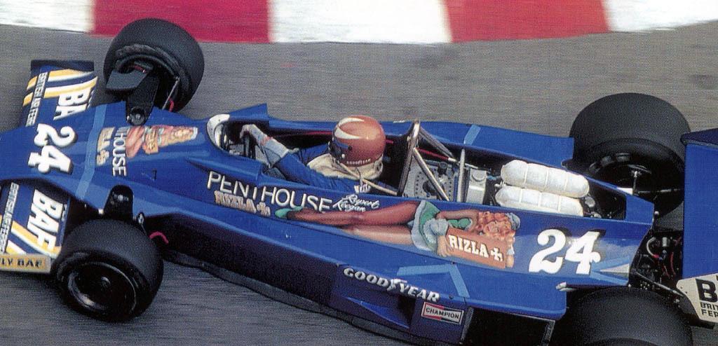 British gentleman driver Rupert Keegan, Hesketh Ford 308E, was sponsored by adult magazine Penthouse and the sides of the car featured the logo of the magazine and an illustration of a short skirted lady in 1977.