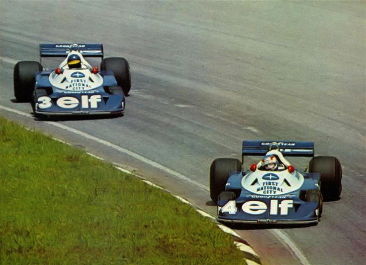 Patrick Depailler and Ronnie Peterson, Tyrrell P34, at the Brazilian Grand Prix in Interlagos on 23 January 1977.