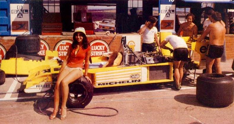 A girl on a Renault RS01 in 1979.