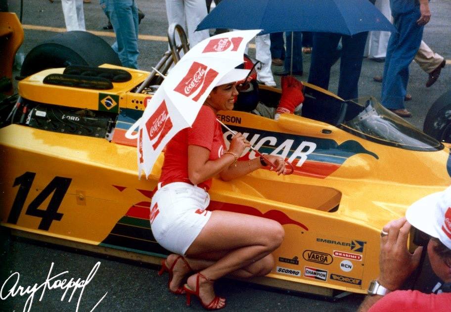 Emerson Fittipaldi, Copersucar, with a girl at the Brazilian Grand Prix in Interlagos, Sao Paulo, on 04 February 1979.