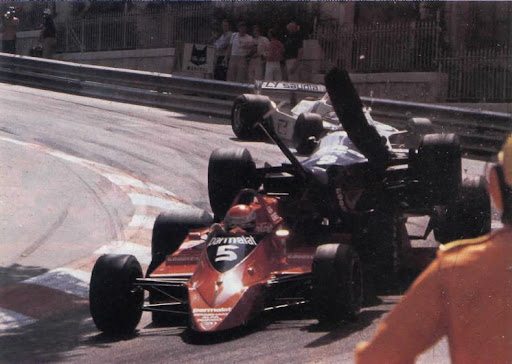 The aftermath of the first corner accident between Niki Lauda, Brabham BT48 Alfa Romeo and Patrick Tambay, McLaren M28 Ford, at the US West Grand Prix in Long Beach on 08 April 1979.