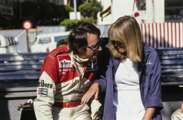 John Watson talks with Hunt's girlfriend Jane Birbeck at the Monaco Grand Prix in Monte Carlo on 27 May 1979.