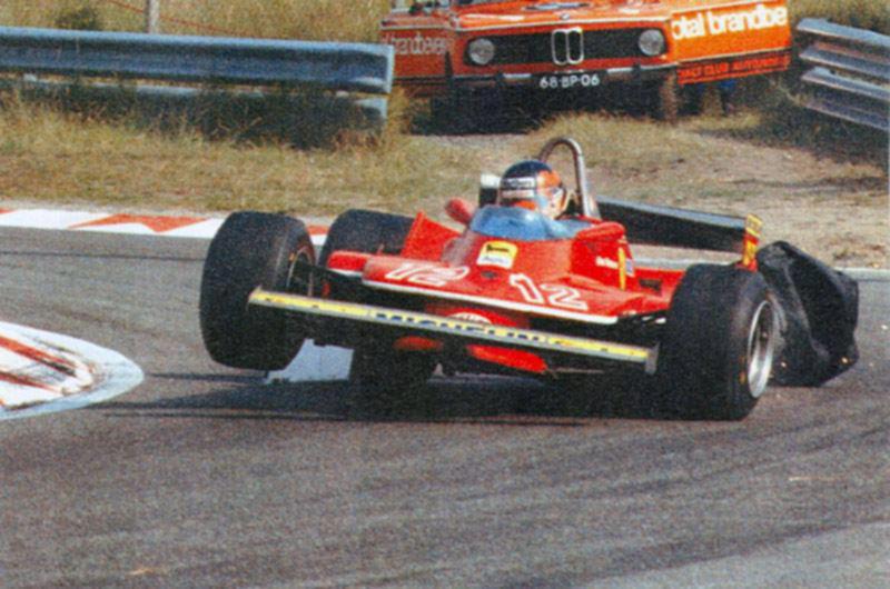 Gilles Villeneuve had a puncture on the rear left wheel on his Ferrari 312T4 during the 1979 Dutch GP.