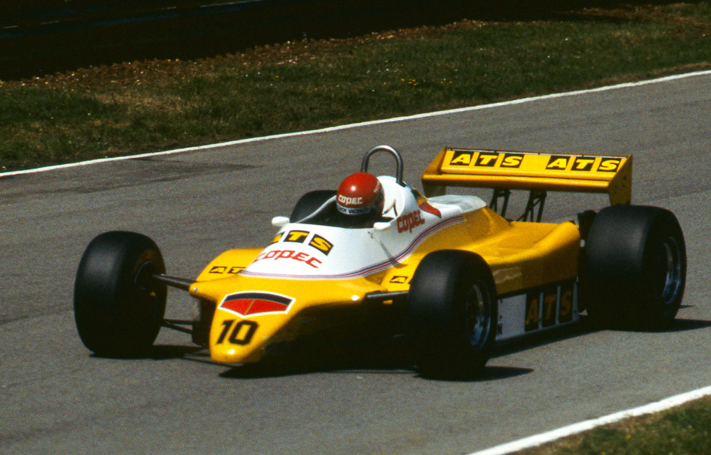 Eliseo Salazar attempting to qualify the ATS-Ford in the 1982 British Grand Prix at Brands Hatch.