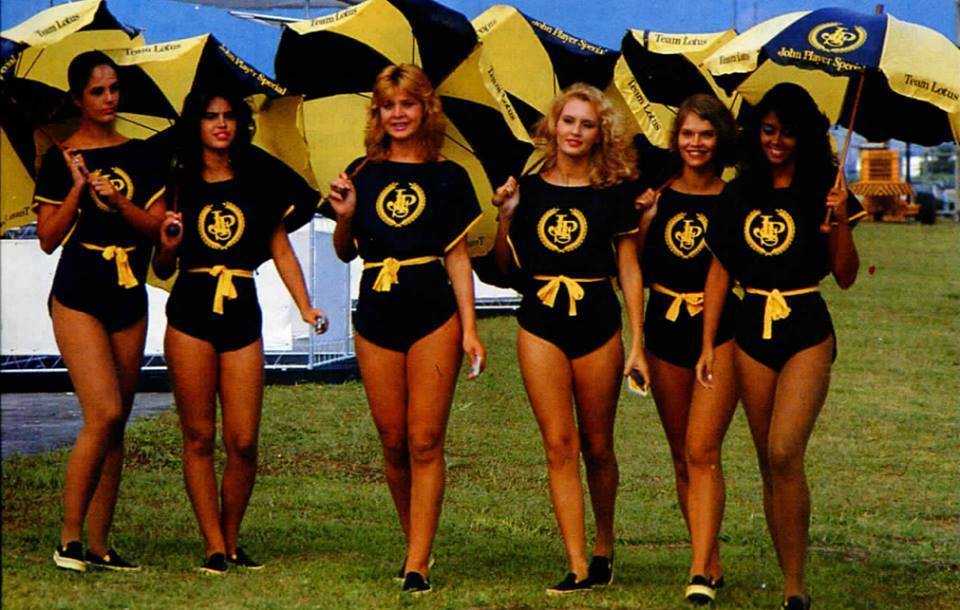 JPS pit girls at the Brazilian Grand Prix in Jacarepagua on 13 March 1983.