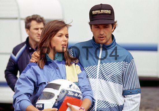 Elio de Angelis, Lotus, with his girlfriend Ute on 07 July 1985.