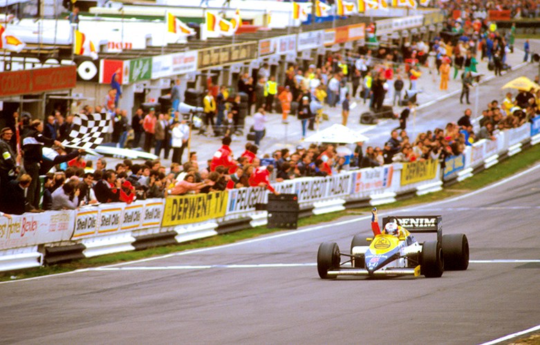 Nigel Mansell, Williams, winner of the European Grand Prix at Brands Hatch on 06 October 1985. 