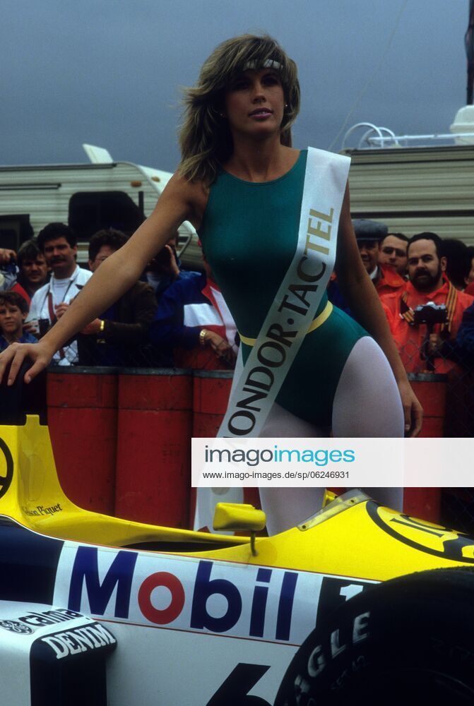 A girl on Nelson Piquet’s Williams at the Brazilian Grand Prix in Jacarepaguá, Rio de Janeiro, on 23 March 1986.