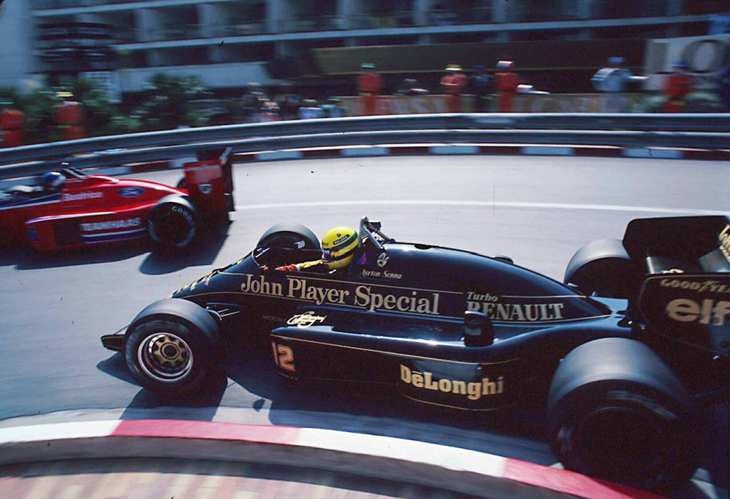 Patrick Tambay, Lola-Ford, with Ayrton Senna, Lotus, at the Monaco Grand Prix on 11 May 1986. 