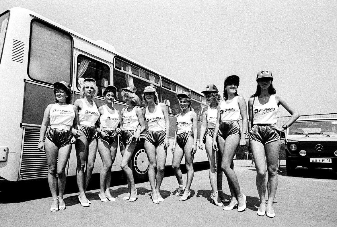 Grid girls at the Hungarian Grand Prix in Budapest on 10 August 1986.