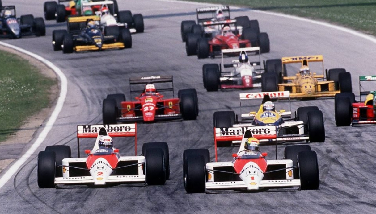 Alain Prost and Ayrton Senna at the San Marino Grand Prix in Imola in 1989. 