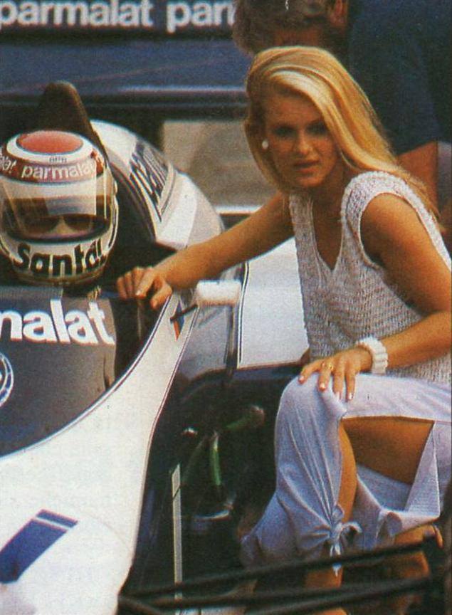 Nelson Piquet, Brabham, with a girl.