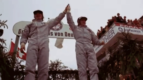 Francois Cevert and Jackie Stewart on the podium.