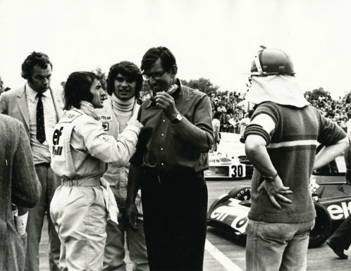 Francois Cevert, Jackie Stewart and Ken Tyrrell.
