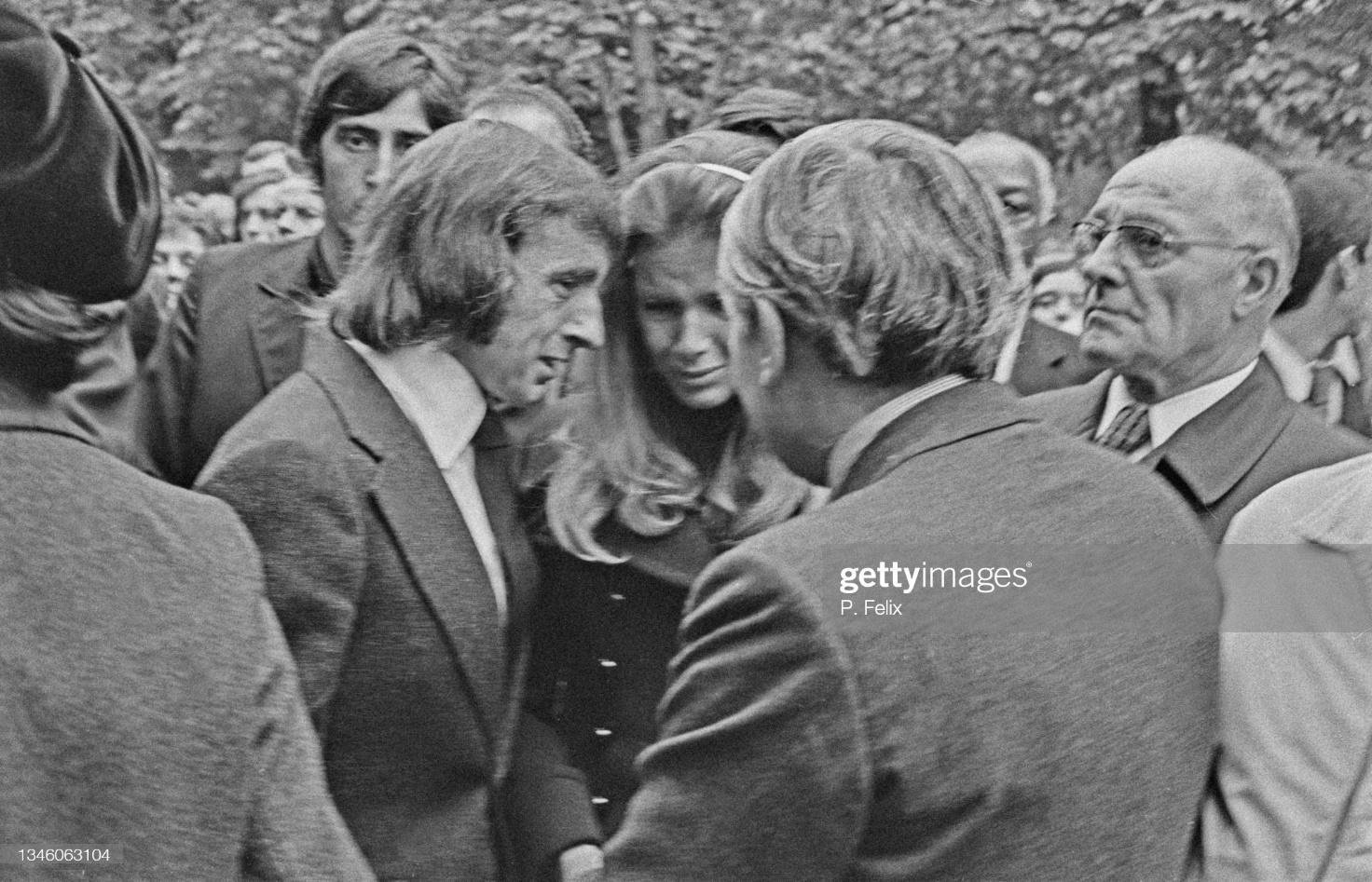 Jackie Stewart and his wife Helen at the funeral of François Cevert at St Pierre de Neuilly Church in Paris, France, 11th October 1973. 