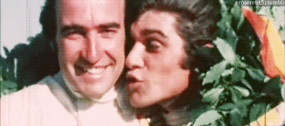 Francois Cevert kissing Clay Regazzoni.