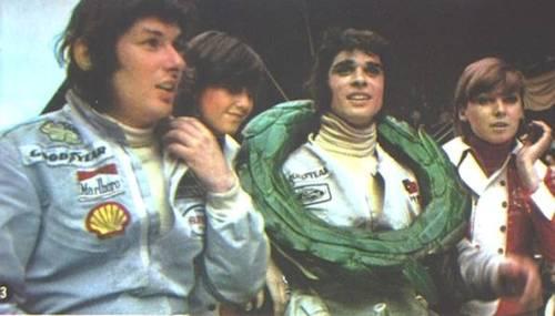 Francois Cevert and Jean-Pierre Jarier on the Pau Formula 2 podium on 06, May 1973.