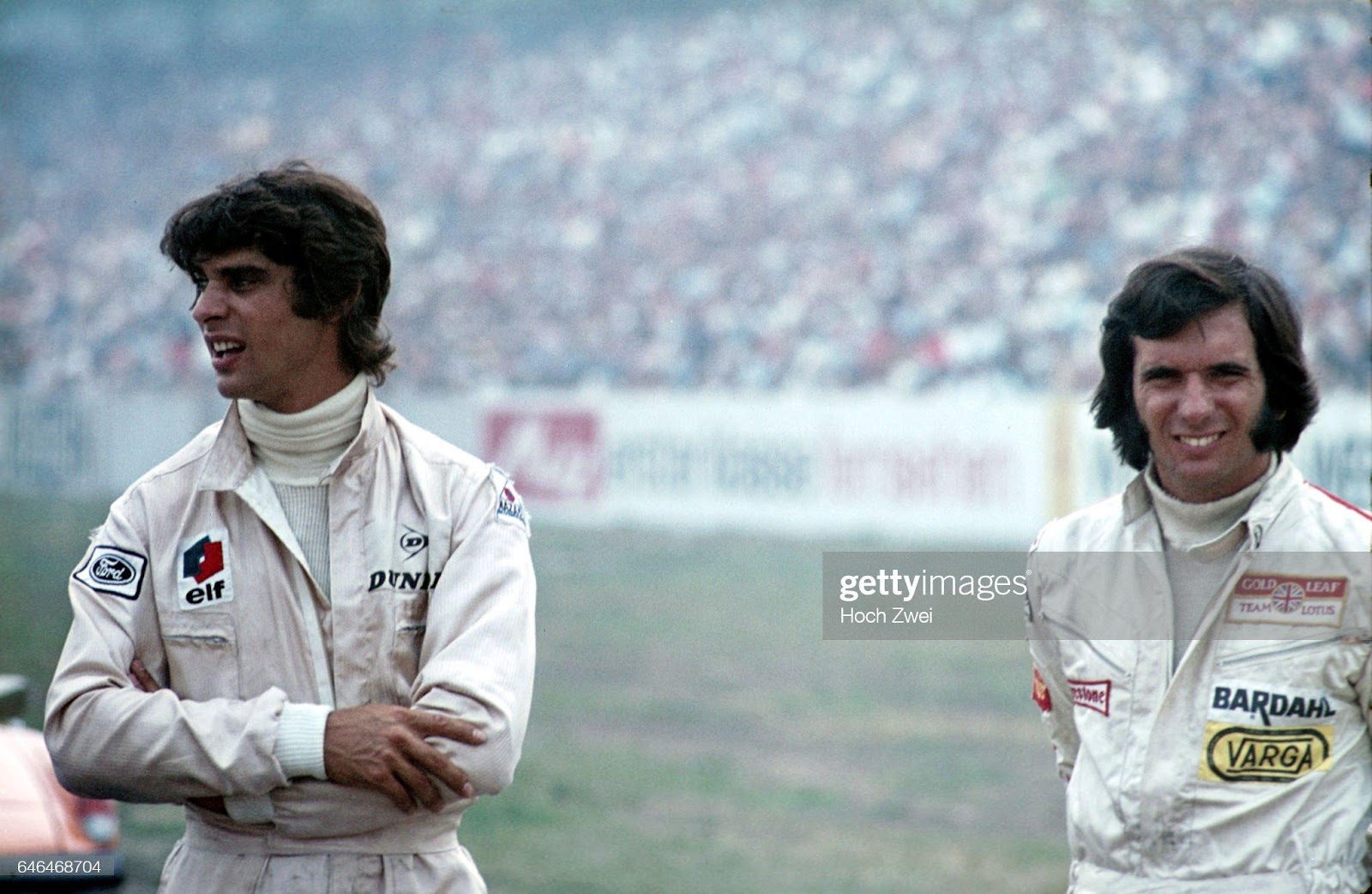 Francois Cevert and Emerson Fittipaldi at the German Grand Prix, Hockenheimring, August 2nd, 1970. 